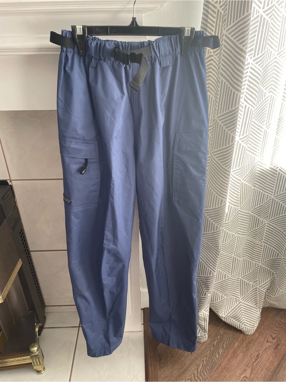 Wet skins Women's Rain pants Straight Leg Pants in Navy Blue with Black Belt - Picture 2 of 4